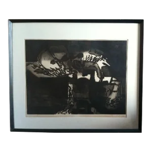 Mid Century Modernist Abstract Print "Obsidian" 1966