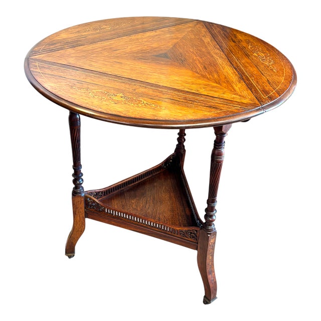 Victorian Triangular Rosewood Late Victorian Drop Leaf Table - Late 19th Century For Sale - Image 3 of 12