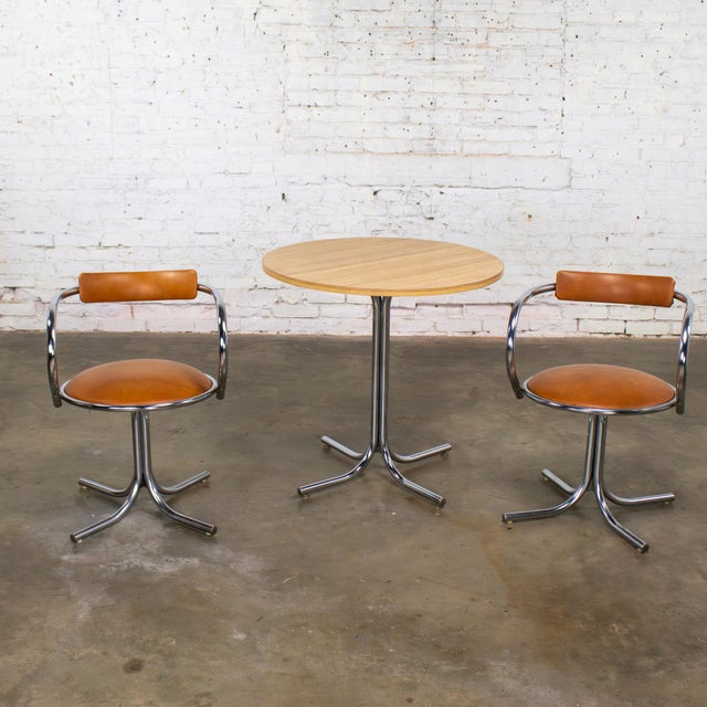 Metal Mid to Late 20th Century Art Deco Streamline Moderne Dining Set With Round Table & 2 Chairs by Sutton Bridge For Sale - Image 7 of 18