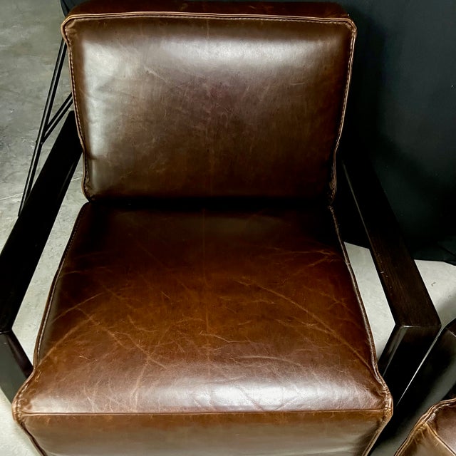 Italian Leather Midcentury Modern Style Swivel Club Armchairs -A Pair For Sale In Naples, FL - Image 6 of 12