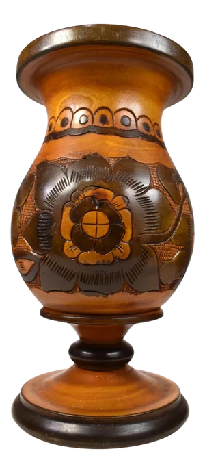 Mid 20th Century Hand Made Floral Design Pedestal Wood Carved Vase