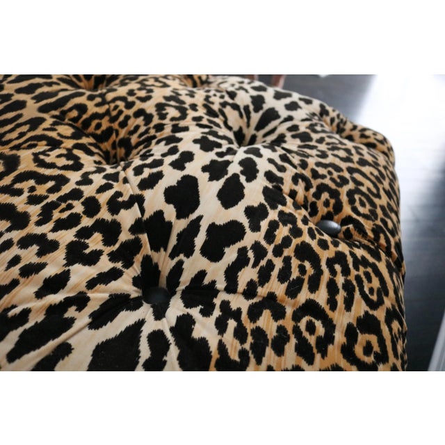 Black Hollywood Regency Style Leopard Velvet Cocktail Ottoman For Sale - Image 8 of 13
