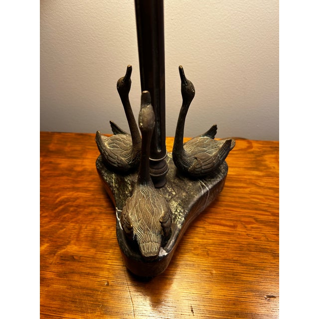 Traditional Theodore Alexander Vintage Pair of Bronze & Marble Swan Table Lamps For Sale - Image 3 of 12