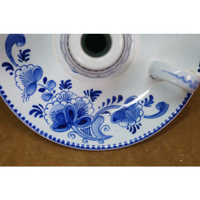 Dutch Delft Blue Floral Chamberstick Candle Holders & Windmill Butler Service Bell For Sale - Image 9 of 17
