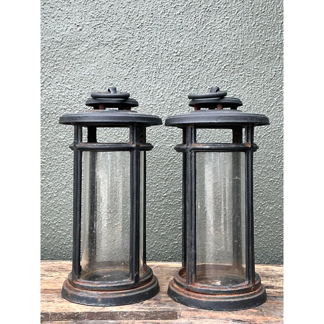 Vintage Wrought Iron Lanterns - A Pair For Sale - Image 9 of 12