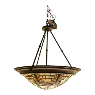 Vintage Tiffany Style Inverted Pendant Chandelier For Sale