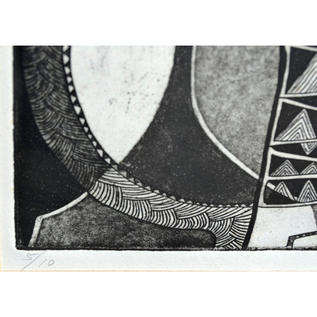 Geometric Patterned Leaf Abstract Etching, 5/10 by Kazuko For Sale - Image 4 of 5
