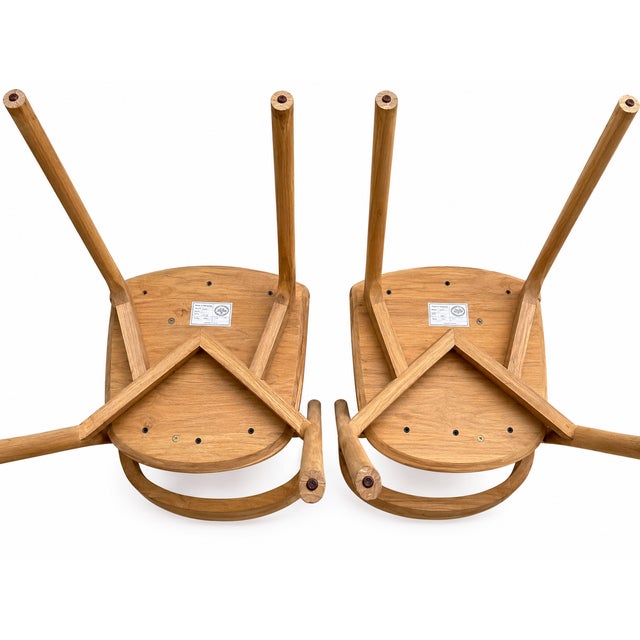 Wood Pair of Ethnicraft Bok Dining Chairs by Alain Van Havre – Solid Teak With Warm Grey Cushions – Showroom Models For Sale - Image 7 of 9