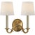 Thomas O'Brien for Visual Comfort Signature Channing Double Sconce in Hand-Rubbed Antique Brass with Linen Shades For Sale