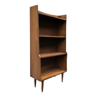 Vintage Mid Century Modern Walnut Open Bookcase For Sale