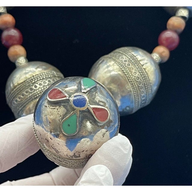 Statement Piece! Beautiful antique barrel beads with delicate filigree, pendant bead has enamel accents. This handmade...