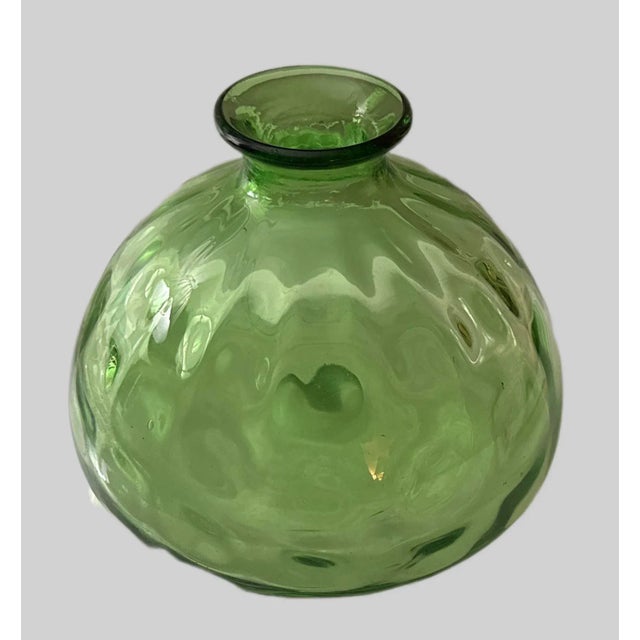 Mid-Century Modern Vintage Empoli Green Glass Thumbprint Vase For Sale - Image 3 of 6