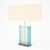 Murano glass aqua “tormalina” slab lamps with beautiful polished chrome structures. We love the hand-blown slab glass...