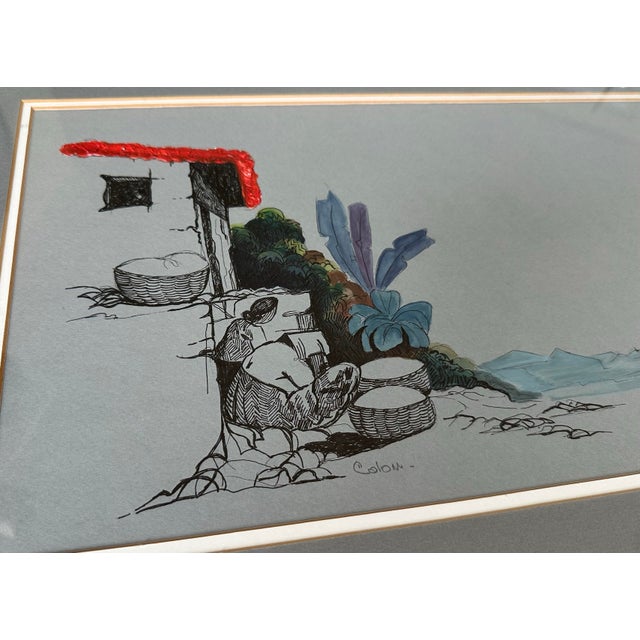 Illustration 1990s Modernist Mixed Media Pen & Ink Illustration, Framed 14x20 For Sale - Image 3 of 10