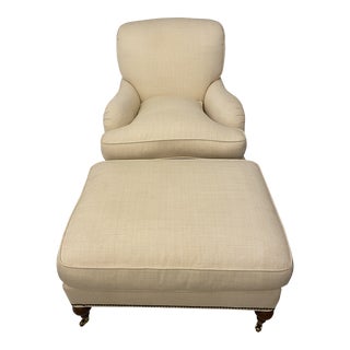 Designer Club Chair and Matching Ottoman - Set of 2 For Sale