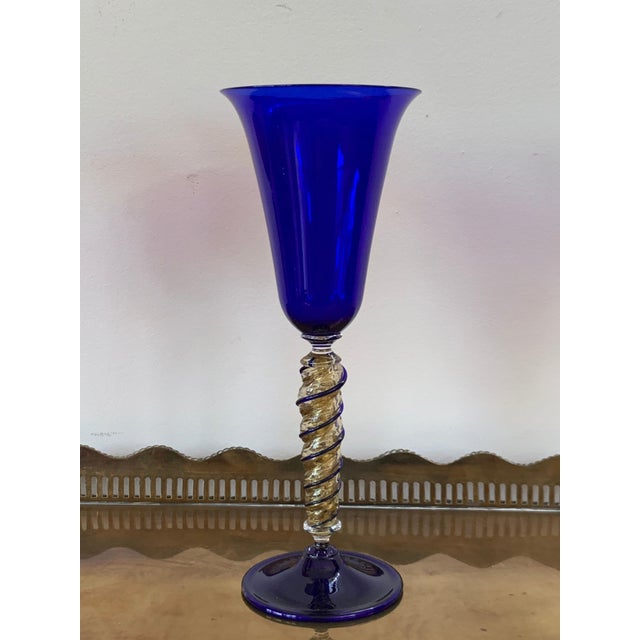 Late 20th Century Set of Three Modern Murano Glass Goblets, Blue, Red and Amethys For Sale - Image 10 of 18