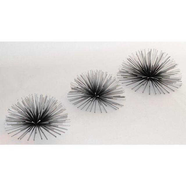 Metal Set of 3 Vintage Curtis Jeré Style Silver Finish Starburst Sputnik Pom Pom Sea Urchin Wall Sculptures For Sale - Image 7 of 13