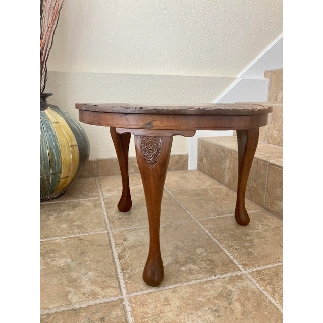 Mid 20th Century Hand Carved Mid 20th-Century Shells & Foliates Teak Accent Table For Sale - Image 5 of 13