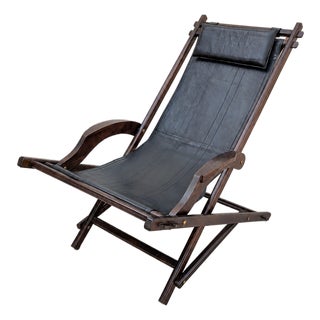 Safari-Style Rocking Hammock in Leather and Wood, 1950s For Sale