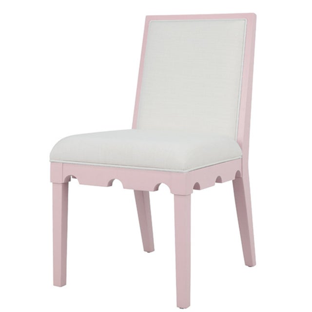 Not Yet Made - Made To Order Matthew Izzo Home Lanister Pink Matte Lacquer Dining Chair With Performance Linen Upholstery For Sale - Image 5 of 6