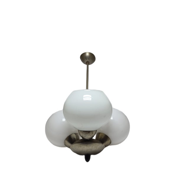 Art Deco Glass Chandelier, Poland, 1970s, in Very Good conditions. Designed 1970 to 1979 European Plug (up to 250V).The...