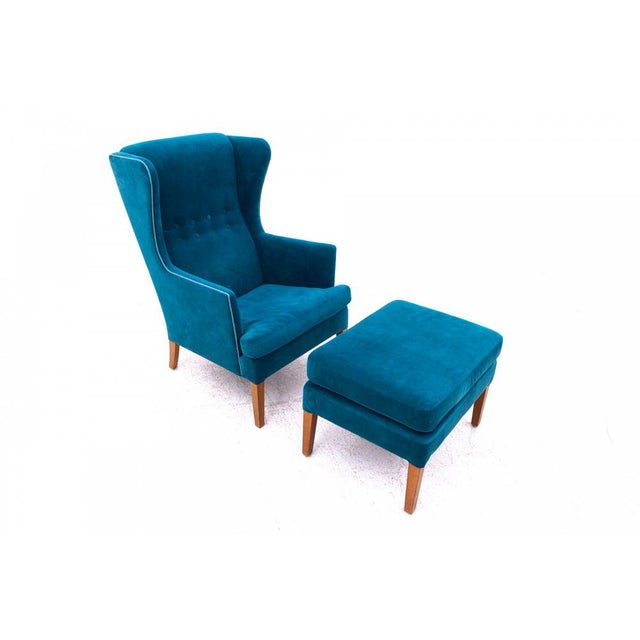 Mid-Century Modern Set of 20th Century Wingback Armchair with Ottoman, Denmark, 1950s For Sale - Image 3 of 16