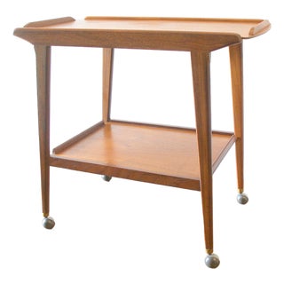 Mid Century Modern Poul Hundevad Style Teak Bar Serving Cart For Sale