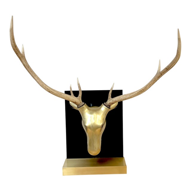 Monumental Sarreid Brass Deer Mount with Removable Antlers, Spain, 1970s For Sale
