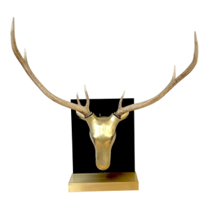 Monumental Sarreid Brass Deer Mount with Removable Antlers, Spain, 1970s