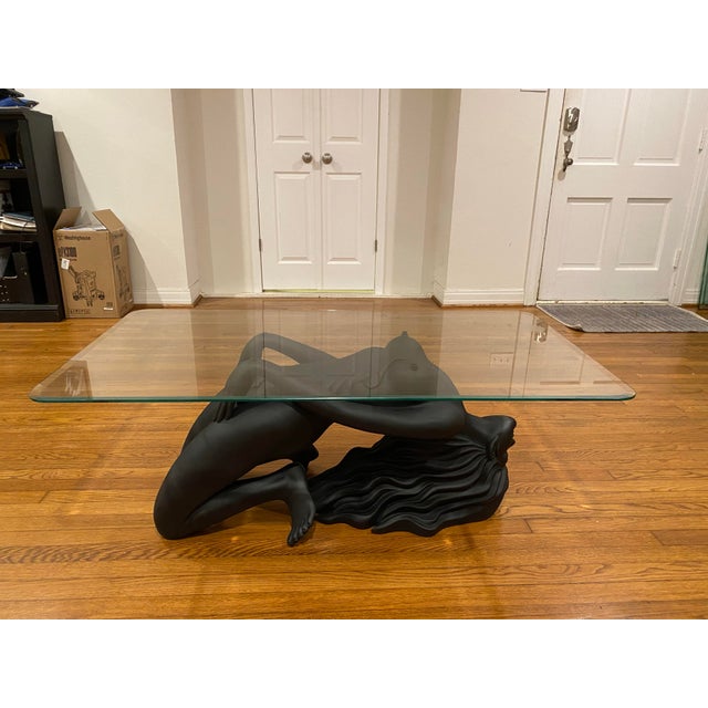 Black 1980’s Postmodern Figural Sculptural Glass Top Coffee Table For Sale - Image 8 of 8