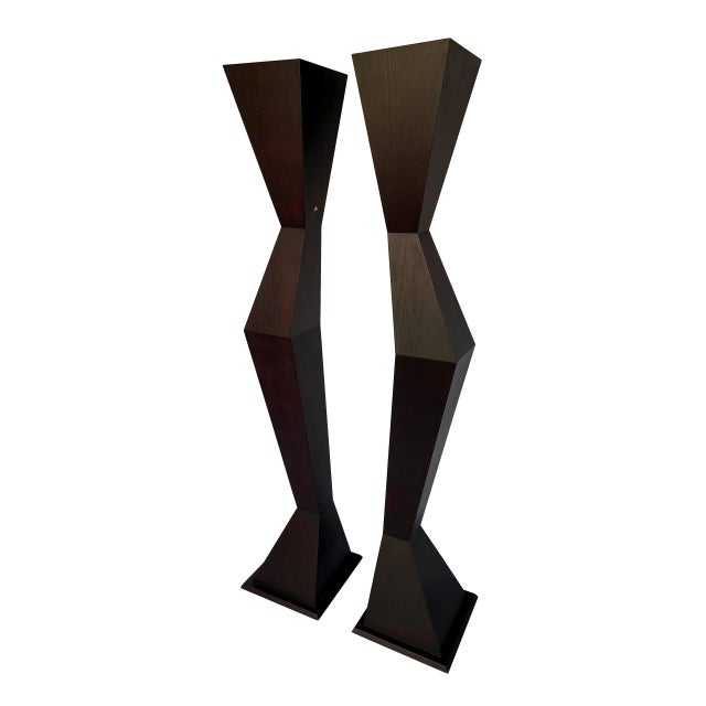 Late 20th Century Italian Postmodern Style Geometric Architectural Column / Pillar Torchiere Floor Lamps - a Pair For Sale In Salt Lake City - Image 6 of 10