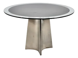 Round Dining Table in Steel & Glass by Luigi Saccardo for Maison Jansen, 1970s