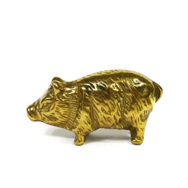 Mid-Century Modern Vintage Brass Pig Family Animal Figurines Model With Marble Stone Base - 5 Pieces For Sale - Image 3 of 9