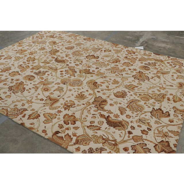 Traditional Rug & Kilim’s Tudor Style Rug in White & Cream With Beige-Brown Floral Patterns For Sale - Image 3 of 7