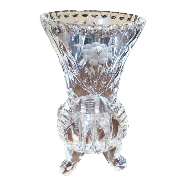 Vintage Mid 20th Century Kusak Hobstar Three Footed Crystal Cut Bud