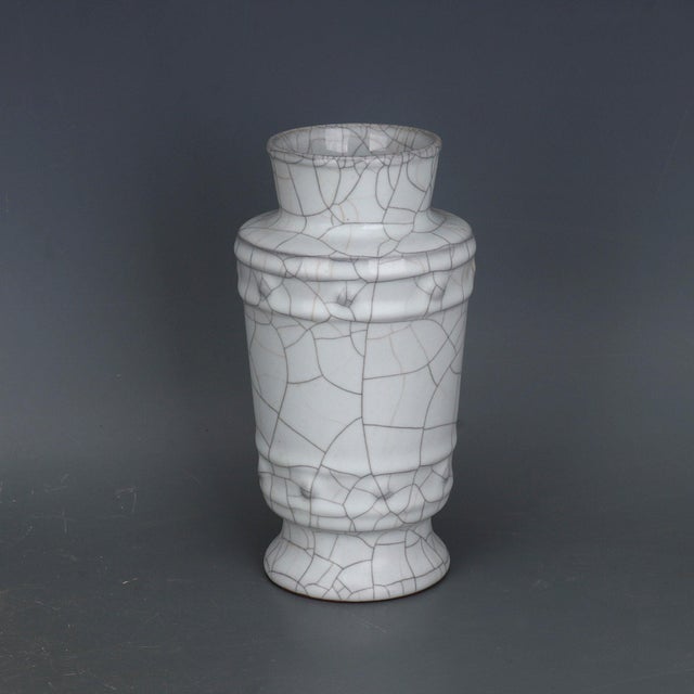 Art Deco Chinese Ceramic Vase Guan Ware Crackle Glaze Celadon Vase For Sale - Image 3 of 9