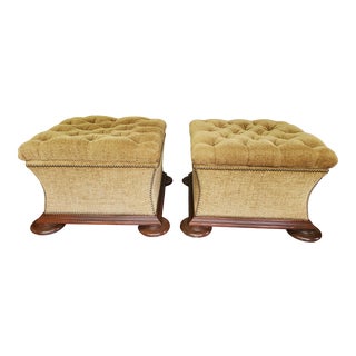 Lillian August Gold Fabric Ottomans - a Pair For Sale