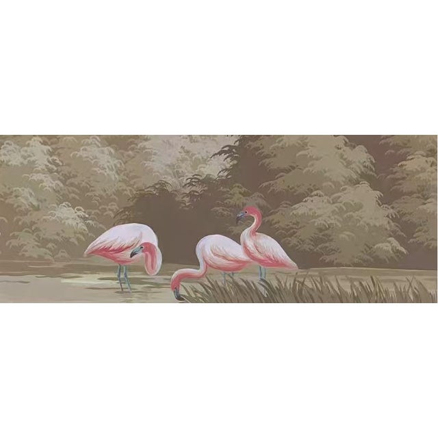 Neoclassical 36" * H96" * 2ps, Neoclassical Hand-Painted Flamingo Luxury Retro Seamless Wall Mural For Sale - Image 3 of 4