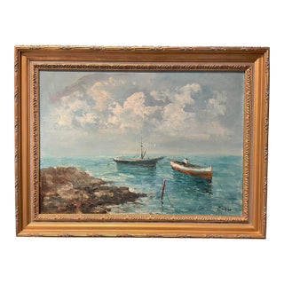 Vintage Oil-On-Canvas Seascape Painting by Artist Capro For Sale