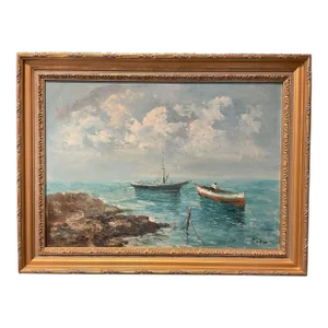 Vintage Oil-On-Canvas Seascape Painting by Artist Capro