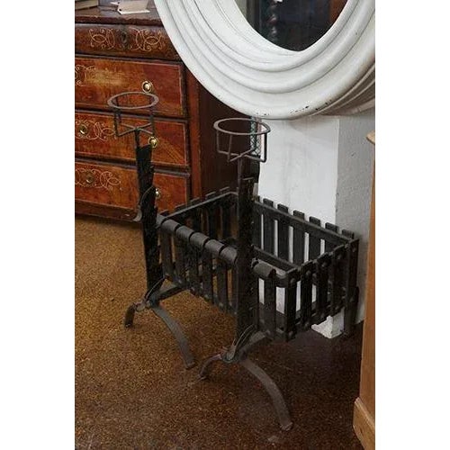 Black Late 19th Century English Iron Firedogs with Log Basket For Sale - Image 8 of 13