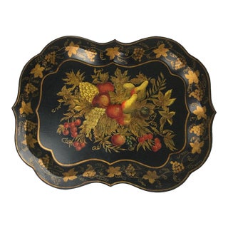 Late 19th Century English Hand Painted Fruit and Vines Tole Tray For Sale