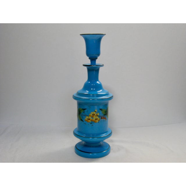 Victorian Antique French Hand Painted Blue Opaline Decanter For Sale - Image 3 of 10