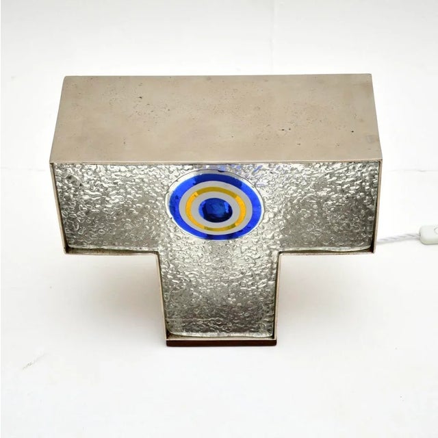 Silver Vintage Italian Glass and Steel Table Lamp, 1960 For Sale - Image 8 of 9