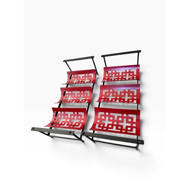 Vintage Mid-Century Modern Stackable Red & Black Geometric Metal Wine Rack For Sale In Portland, ME - Image 6 of 7