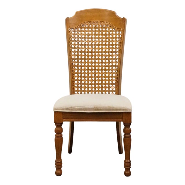 Singer Furniture Solid Golden Oak Mediterranean Cane Back Dining Side Chair 505-07 For Sale