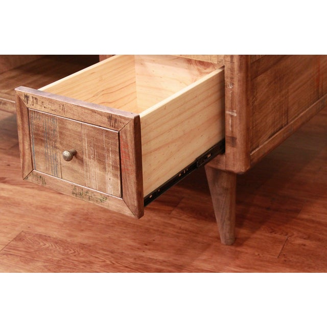 Bayshore Mid Century Collection: Expertly finished high end reclaimed wood furniture. Muted painted wood and high style...