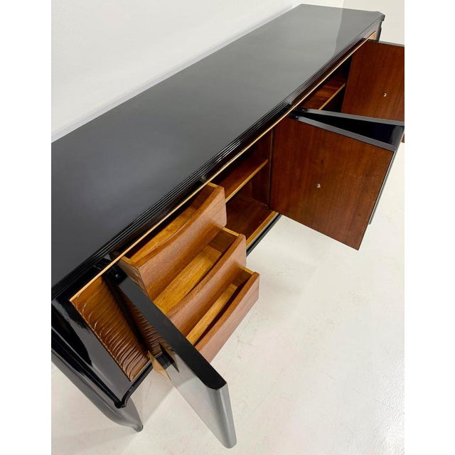 Italian Art Deco Black Ebonized Sideboard with Light Maple Details by Paolo Buffa, 1940s For Sale - Image 11 of 12