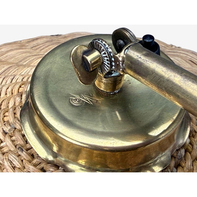Metal 1950s V. Soini Oy, Rare Floor Lamp, Brass, Leather, Rattan For Sale - Image 7 of 11