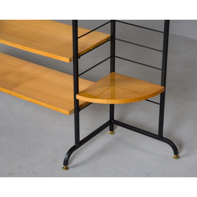 Wood Mid Century Italian Free Standing Blond Wood and Black Metal Shelf Cabinet For Sale - Image 7 of 12